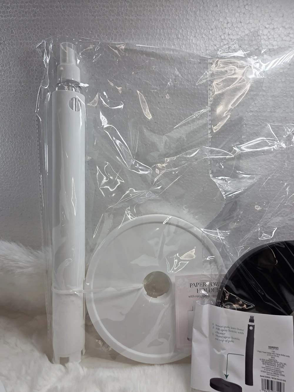 White Paper Towel Holder with Top Spray Bottle - Unbranded